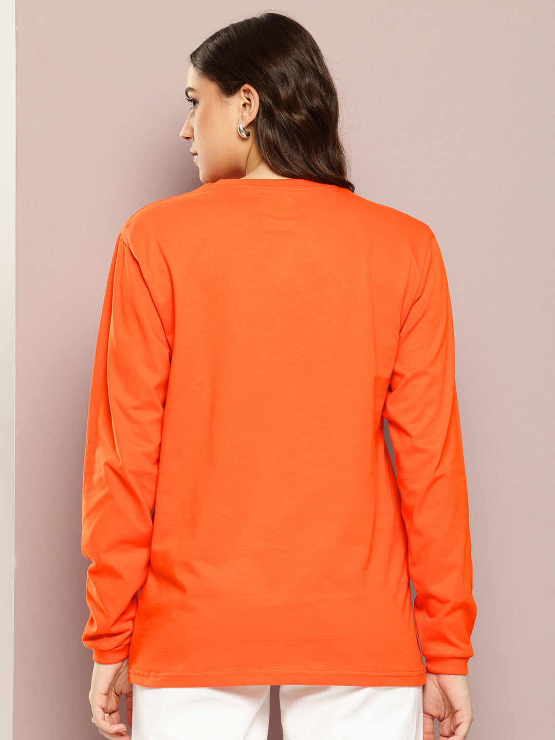 Womens Full Sleeve Round Neck Printed Oversized Fit Tshirts