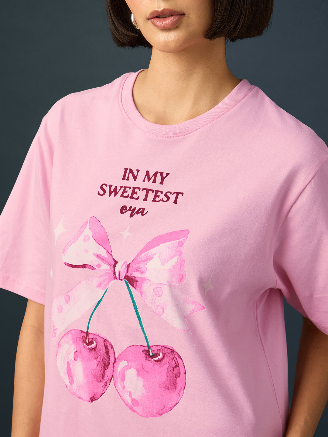 Womens Short Sleeve Printed Oversized Fit Tshirt 