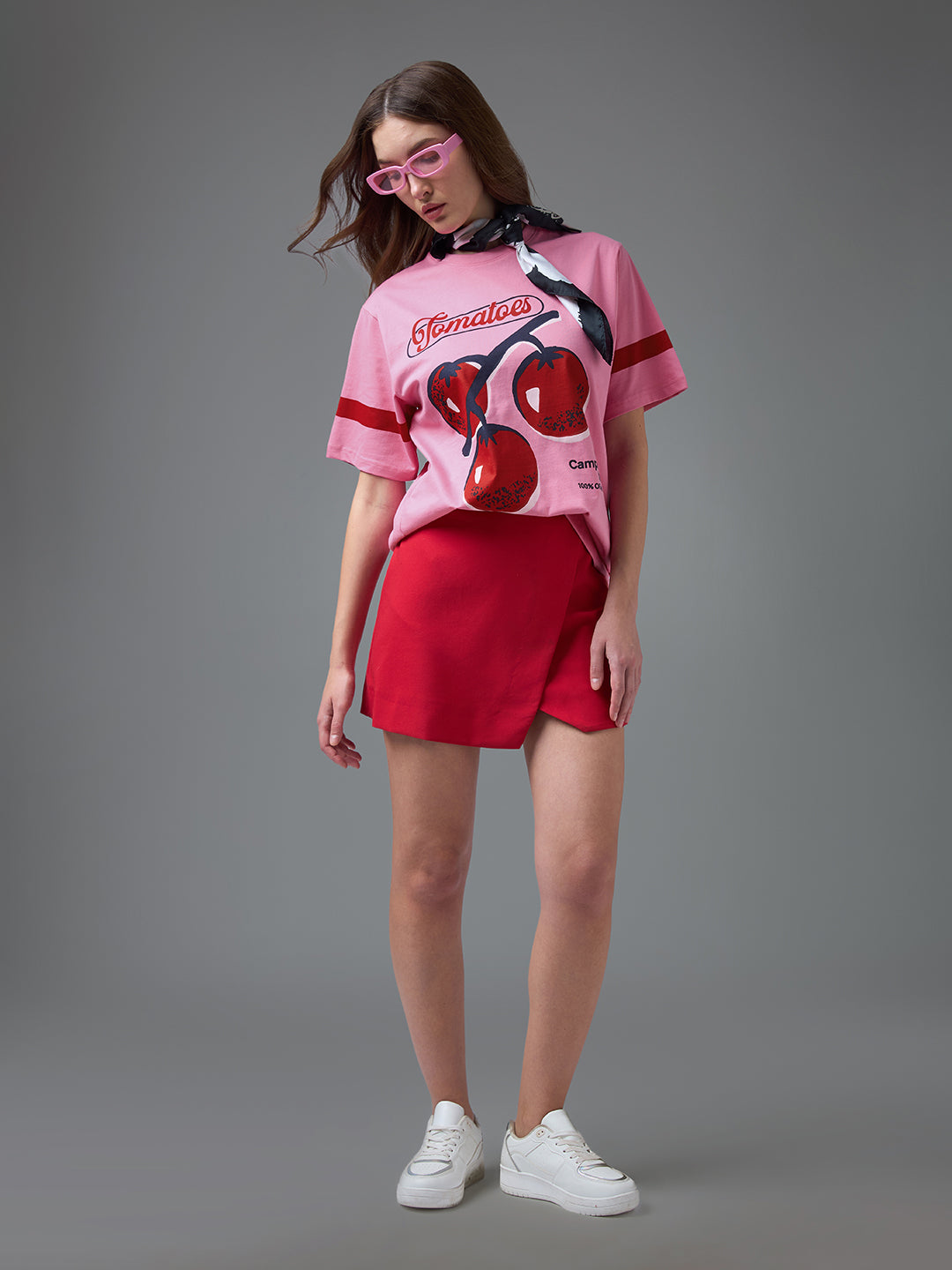Womens Printed Round Neck Oversized Fit Tshirt