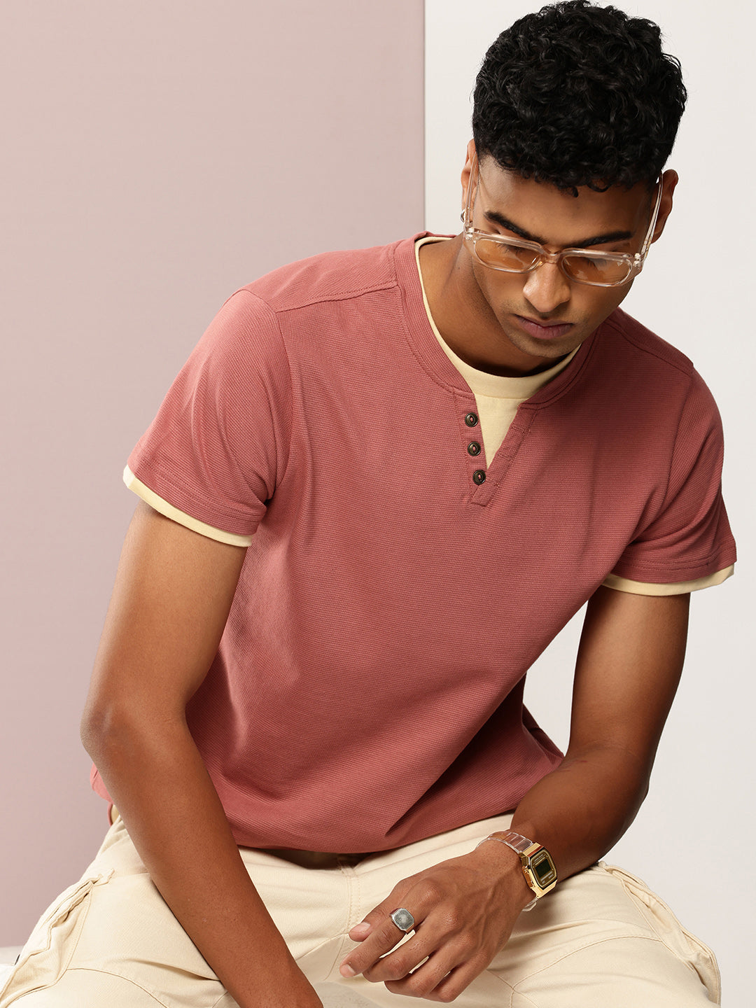 Mens Half Sleeve V-Neck Solid Regular Fit Tshirts