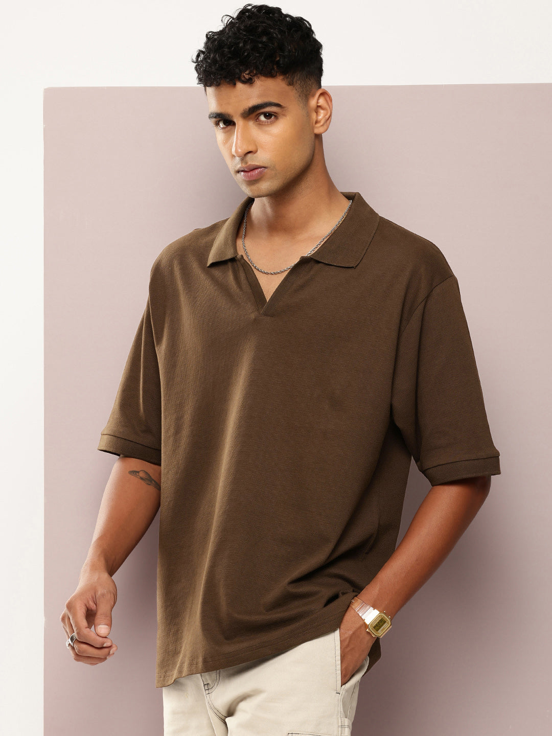 Mens Half Sleeve Polo Neck Solid Oversized Fit Tshirts