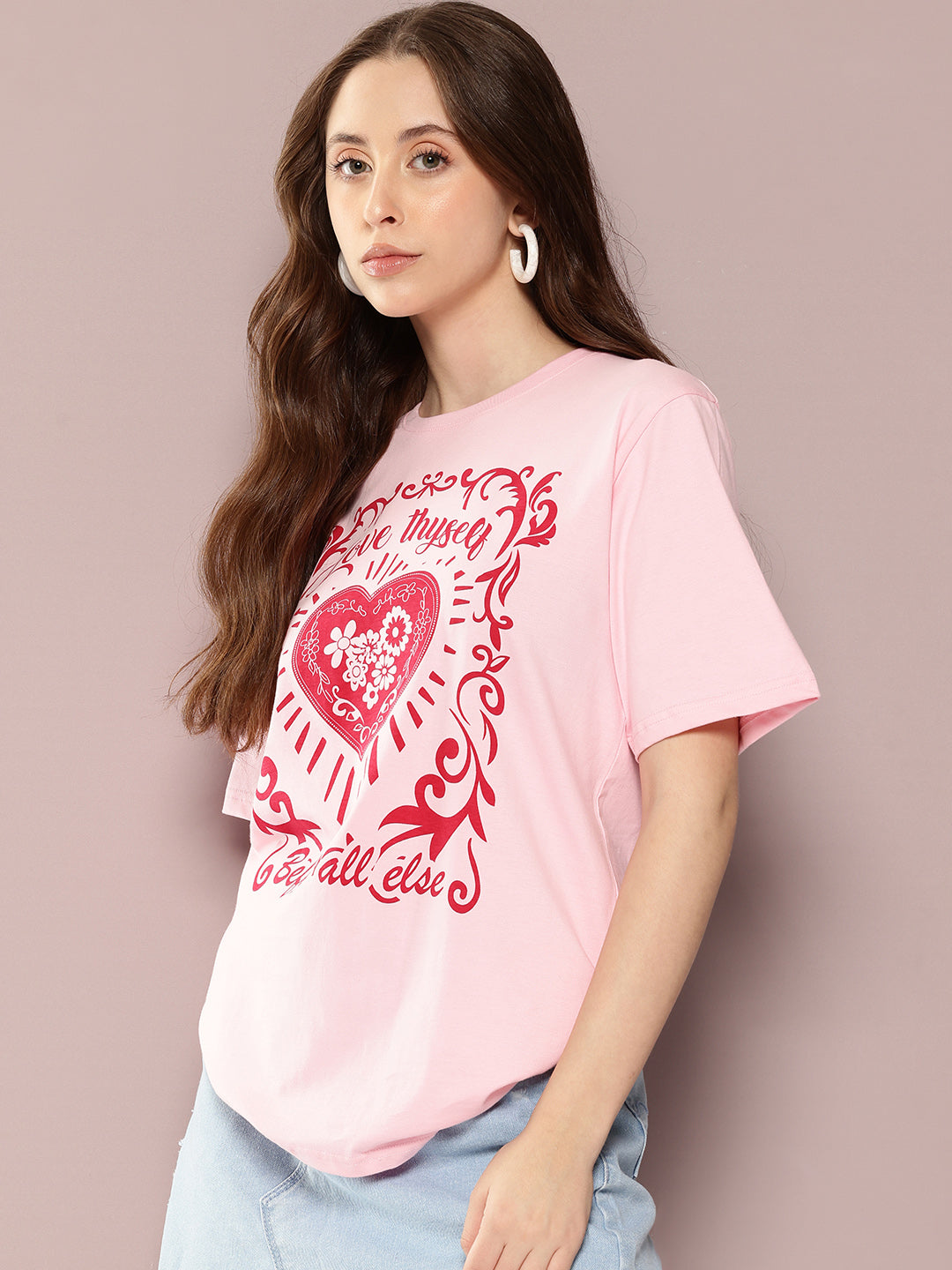 Womens Half Sleeve Round Neck Printed Oversized Fit Tshirts