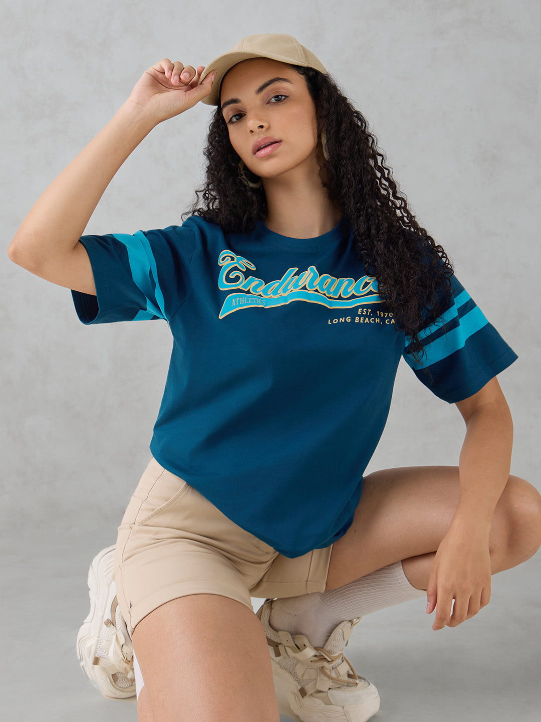 Womens Half Sleeve Puff Printed Oversized Fit Tshirt