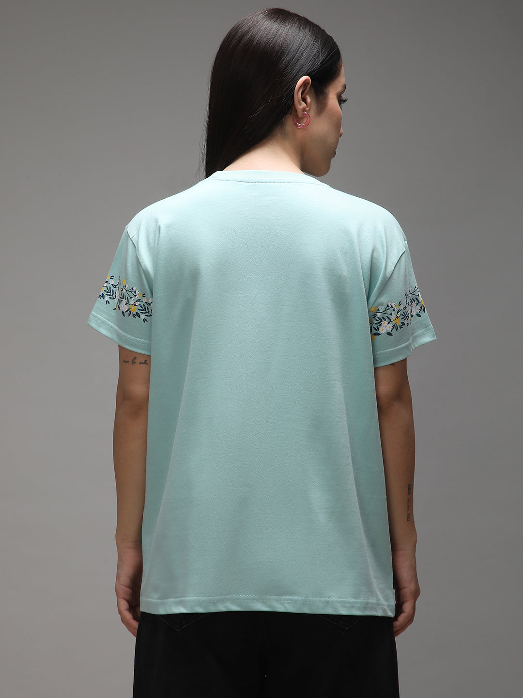 Womens Half Sleeve Round Neck Embroidery Boxy Fit Tshirts