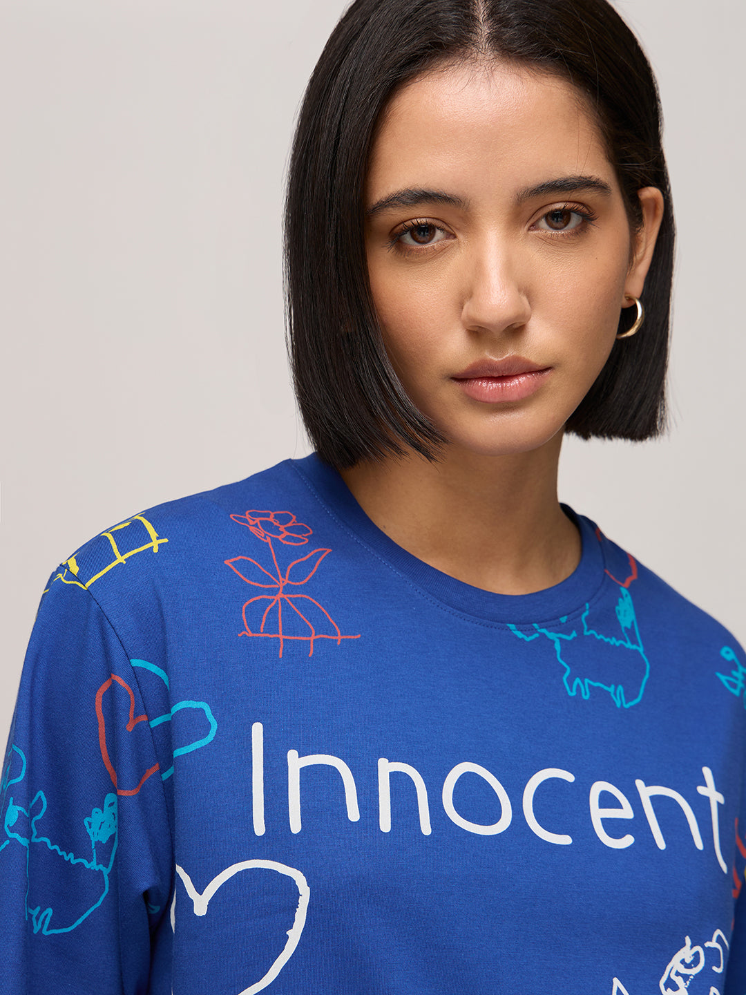 Womens Printed Oversized Fit Cotton T-Shirt