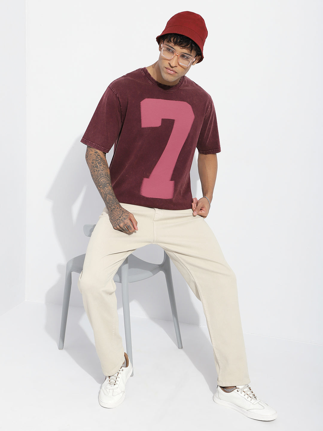 Mens Half Sleeve Round Neck Striped Oversized Fit Tshirts