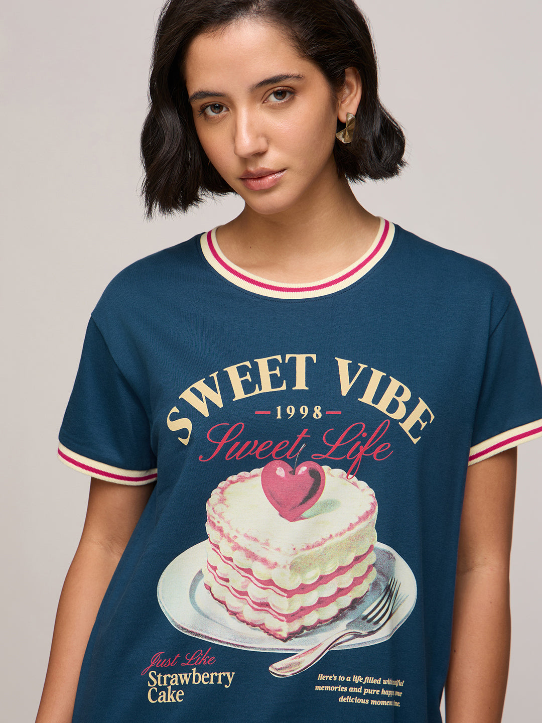 Womens Printed Boxy Regular Fit Cotton T-Shirt