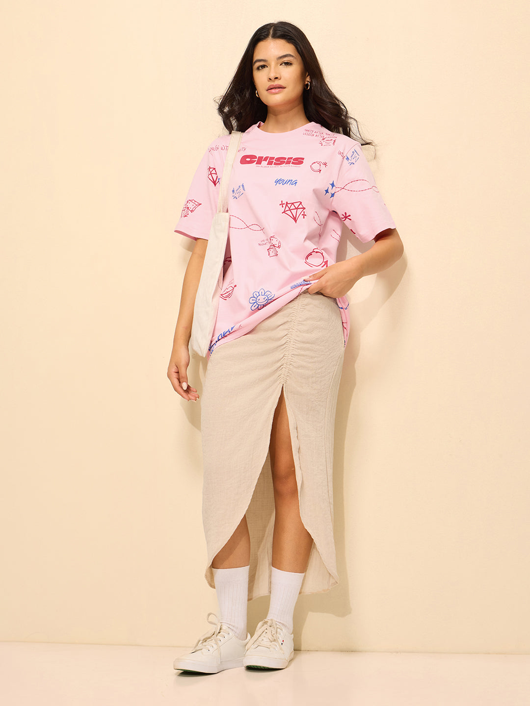 Womens Printed Oversized Cotton T-Shirt