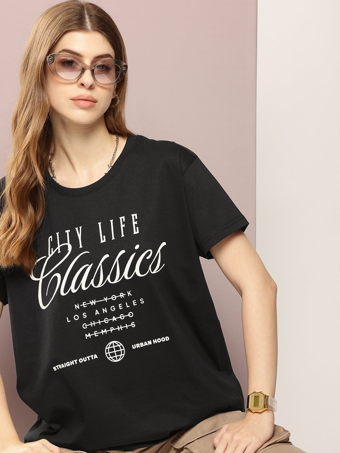 Womens Half Sleeve Round Neck Printed Boxy Fit Tshirts