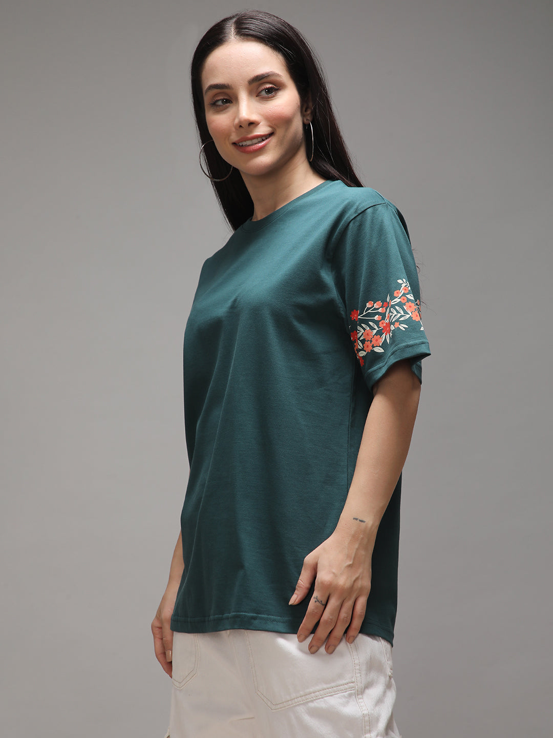 Womens Half Sleeve Round Neck Printed Oversized Fit Tshirts