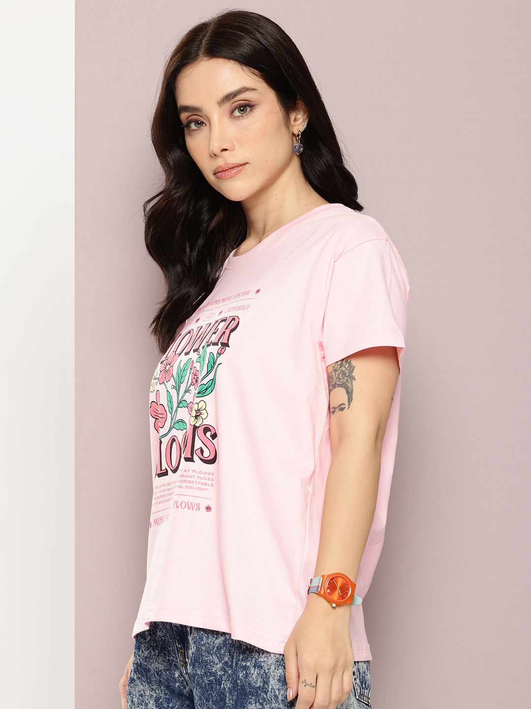 Womens Half Sleeve Round Neck Printed Boxy Fit Tshirts