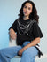 Womens Stud Detailed Oversized Round Neck Tshirt 