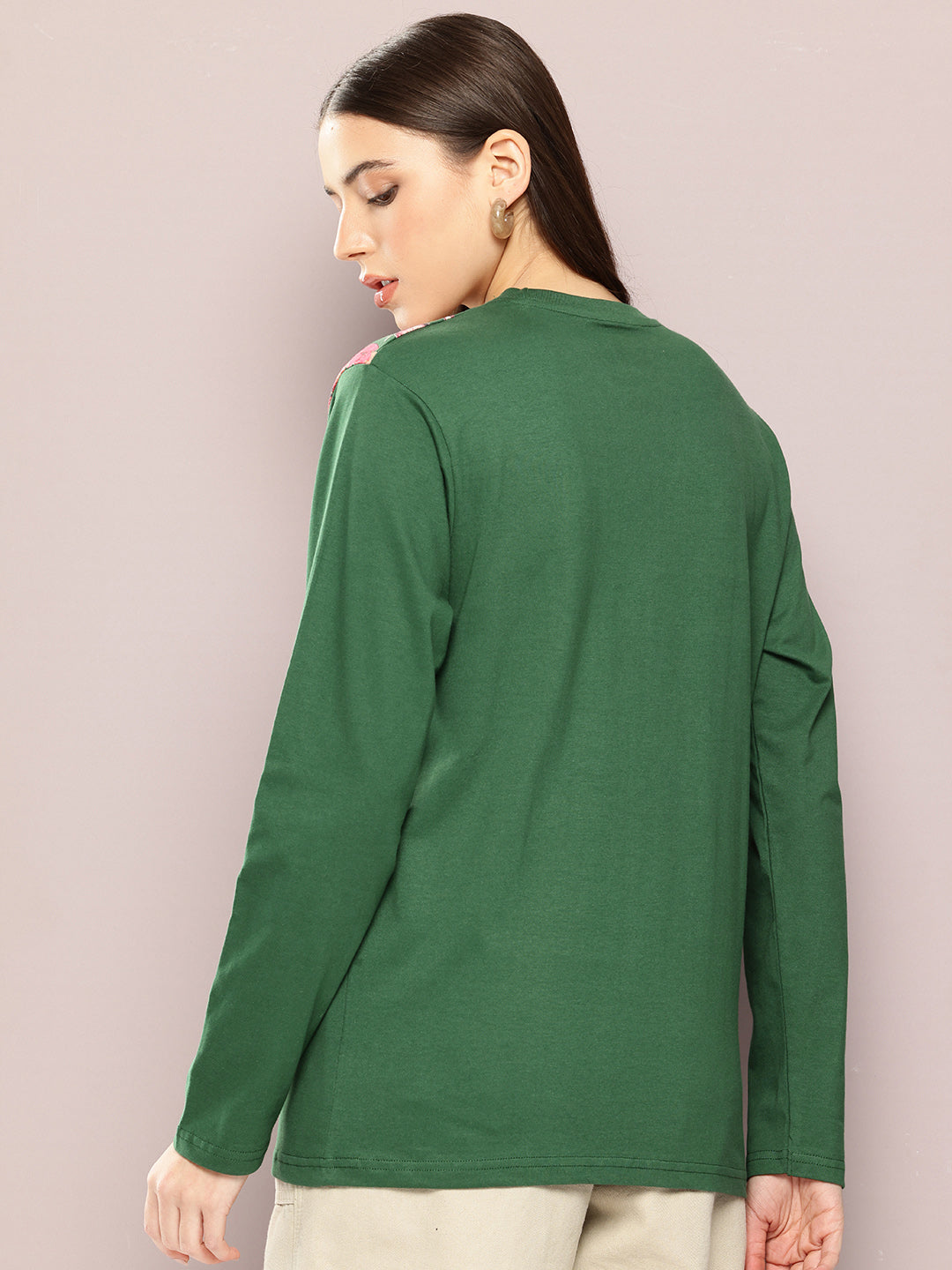 Womens Full Sleeve Round Neck Printed Oversized Fit Tshirts