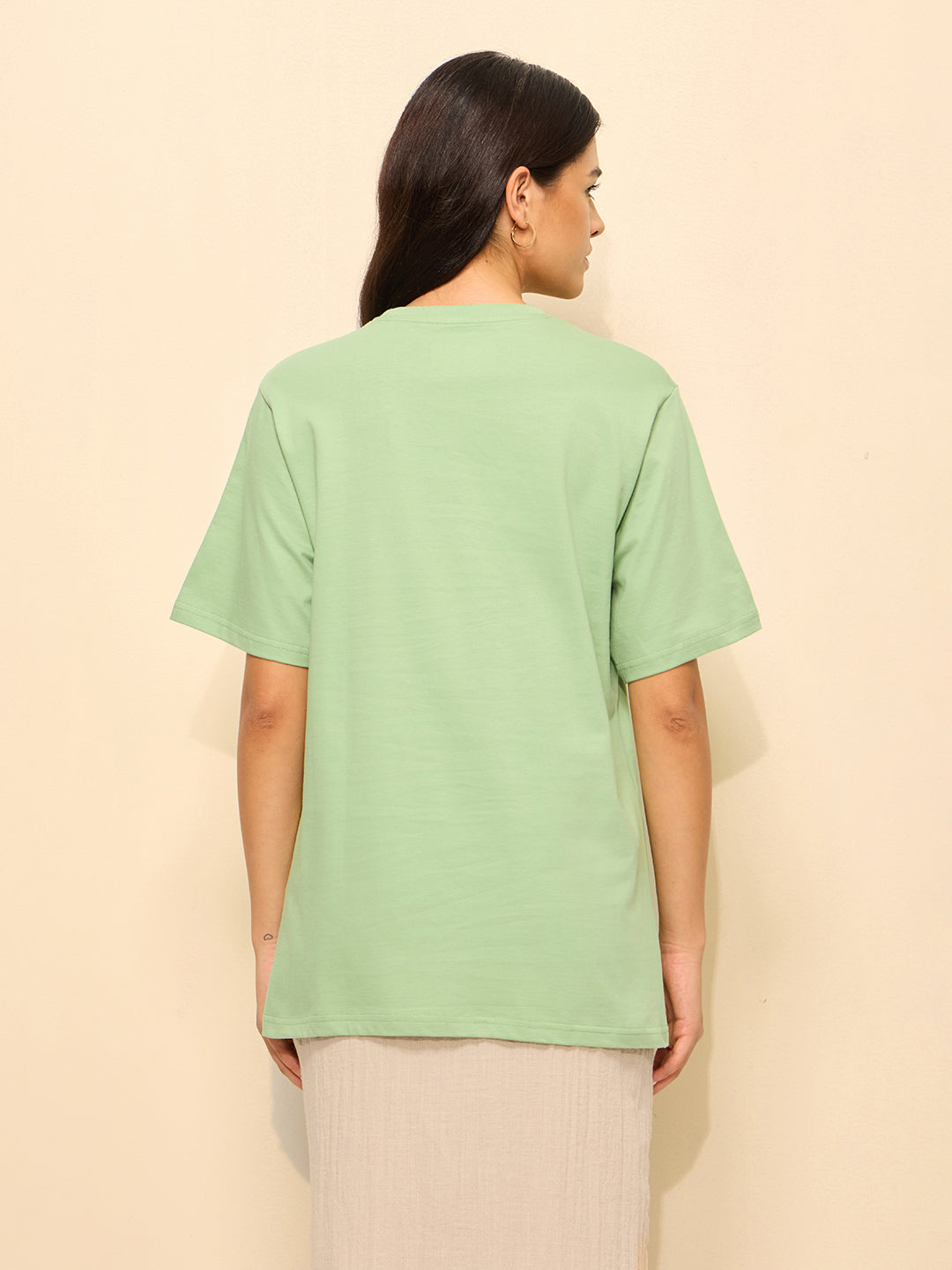 Womens Puff Printed Oversized Fit Cotton T-Shirt