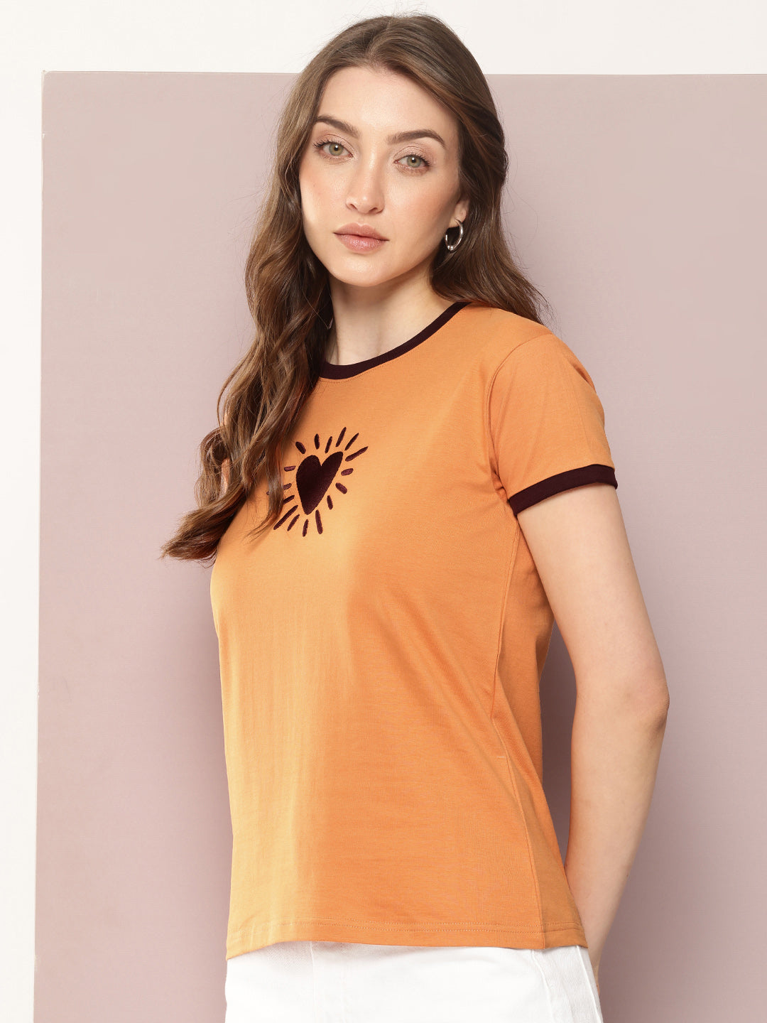 Womens Half Sleeve Round Neck Embroidered Regular Fit Tshirts