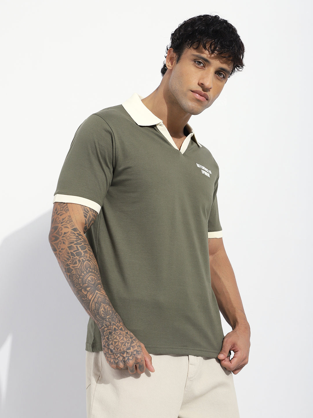 Mens Half Sleeve V-Neck Back Embroidered Relaxed Fit Tshirts