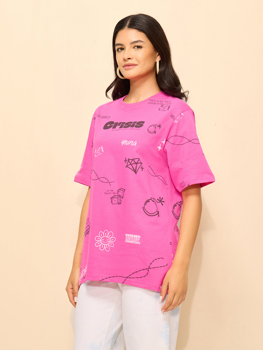 Womens Printed Oversized Cotton T-Shirt