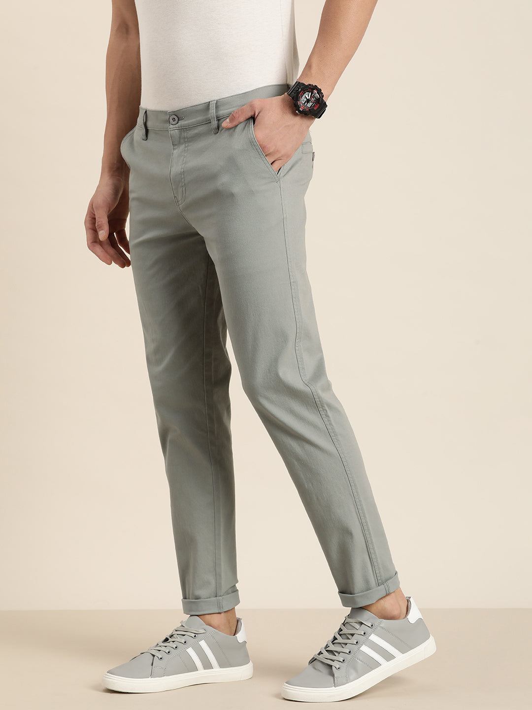 Men Solid Ankle-Length Chinos Trousers