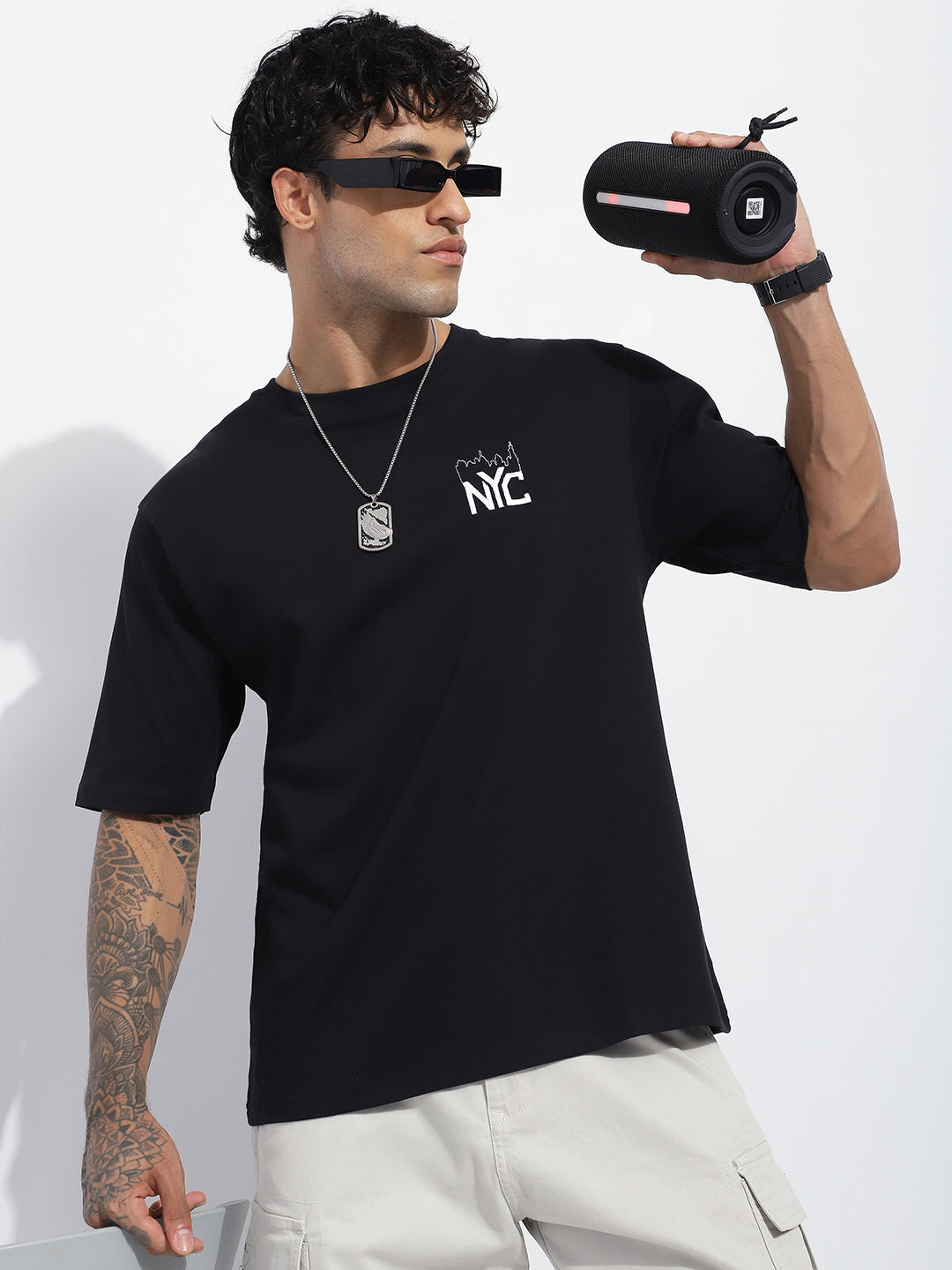 Mens Half Sleeve Round Neck Back Striped Oversized Fit Tshirts