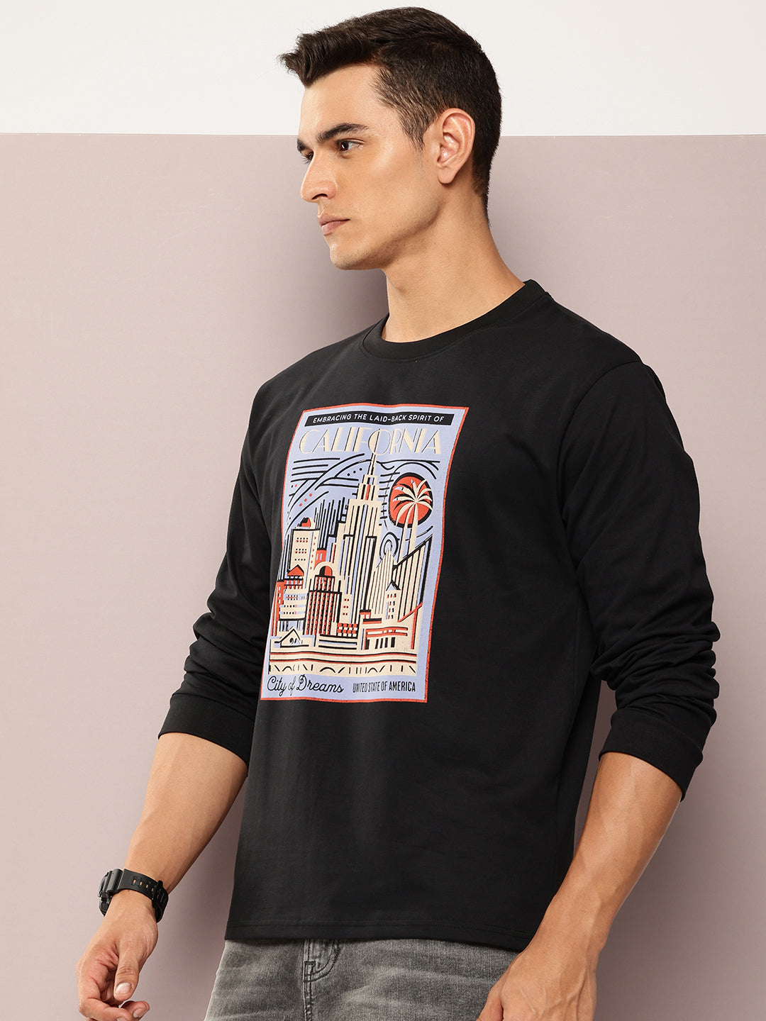 Mens Full Sleeve Round Neck Printed Oversized Fit Tshirts