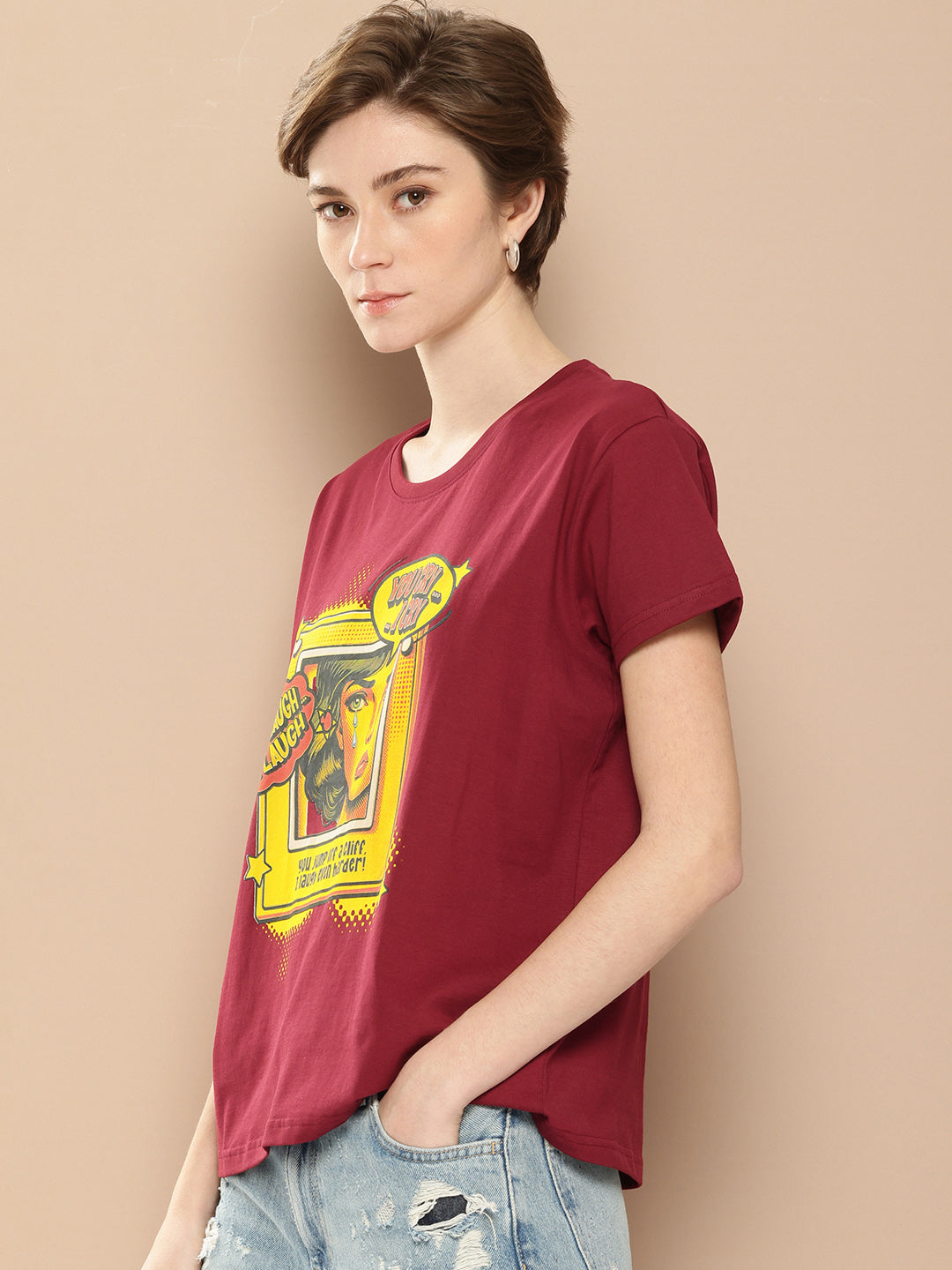 Womens Half Sleeve Round Neck Printed Boxy Fit Tshirts