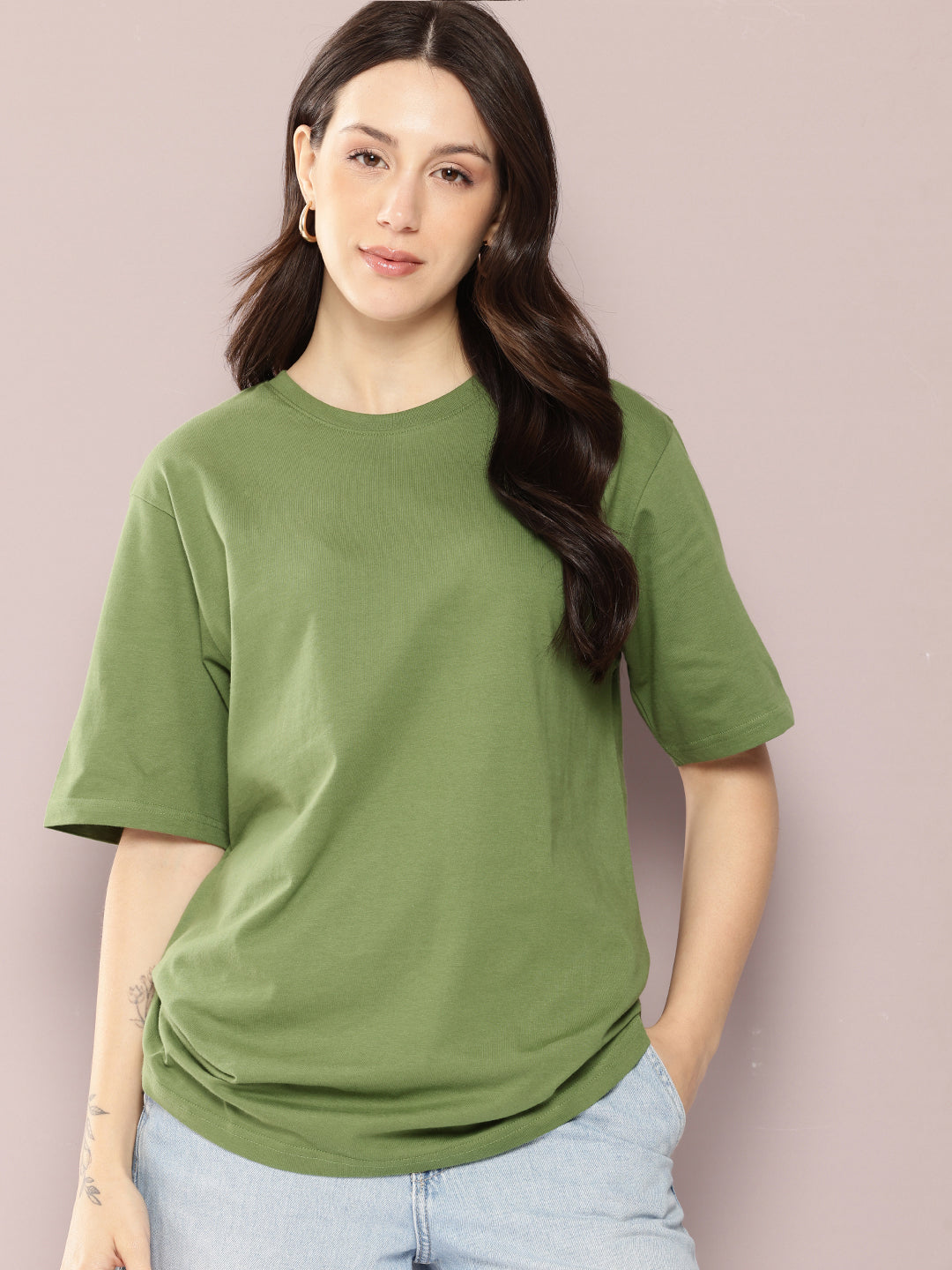 Womens Half Sleeve Round Neck Solid Oversized Fit Tshirts