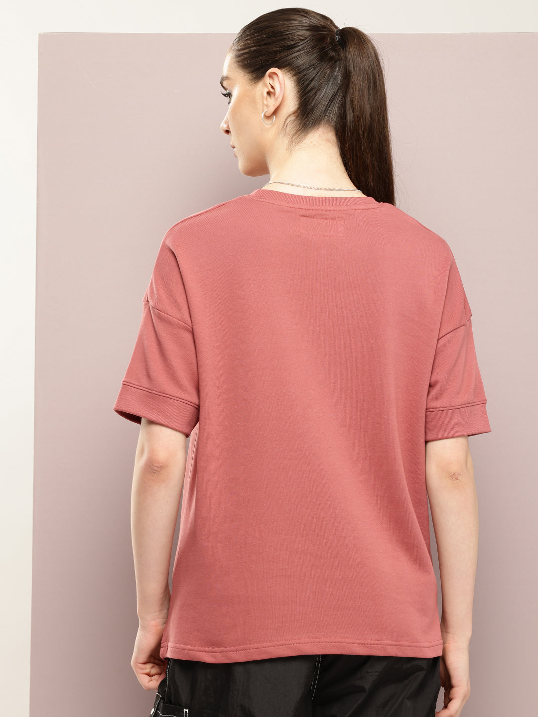 Womens Half Sleeve Round Neck Solid Oversized Fit Tshirts