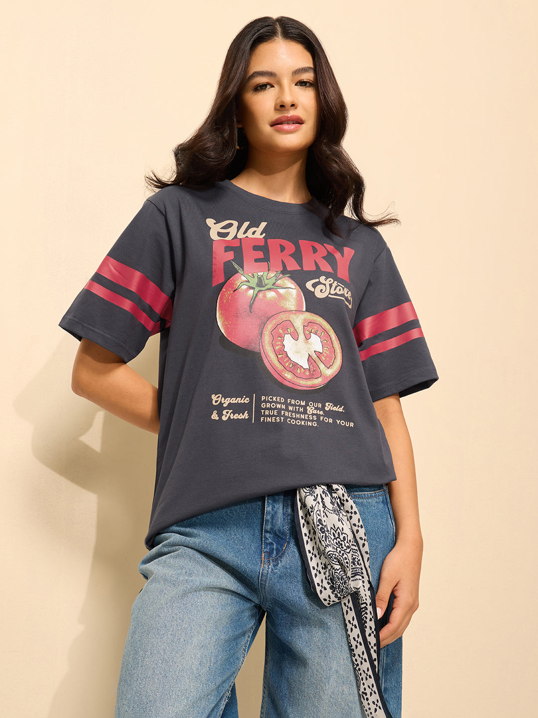 Womens Printed Oversized Cotton T-Shirt