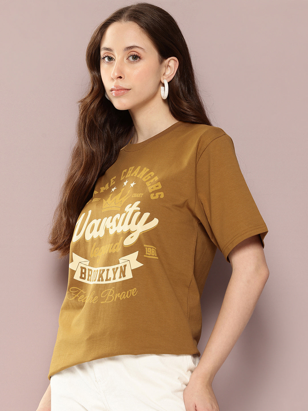 Womens Half Sleeve Round Neck Printed Oversized Fit Tshirts