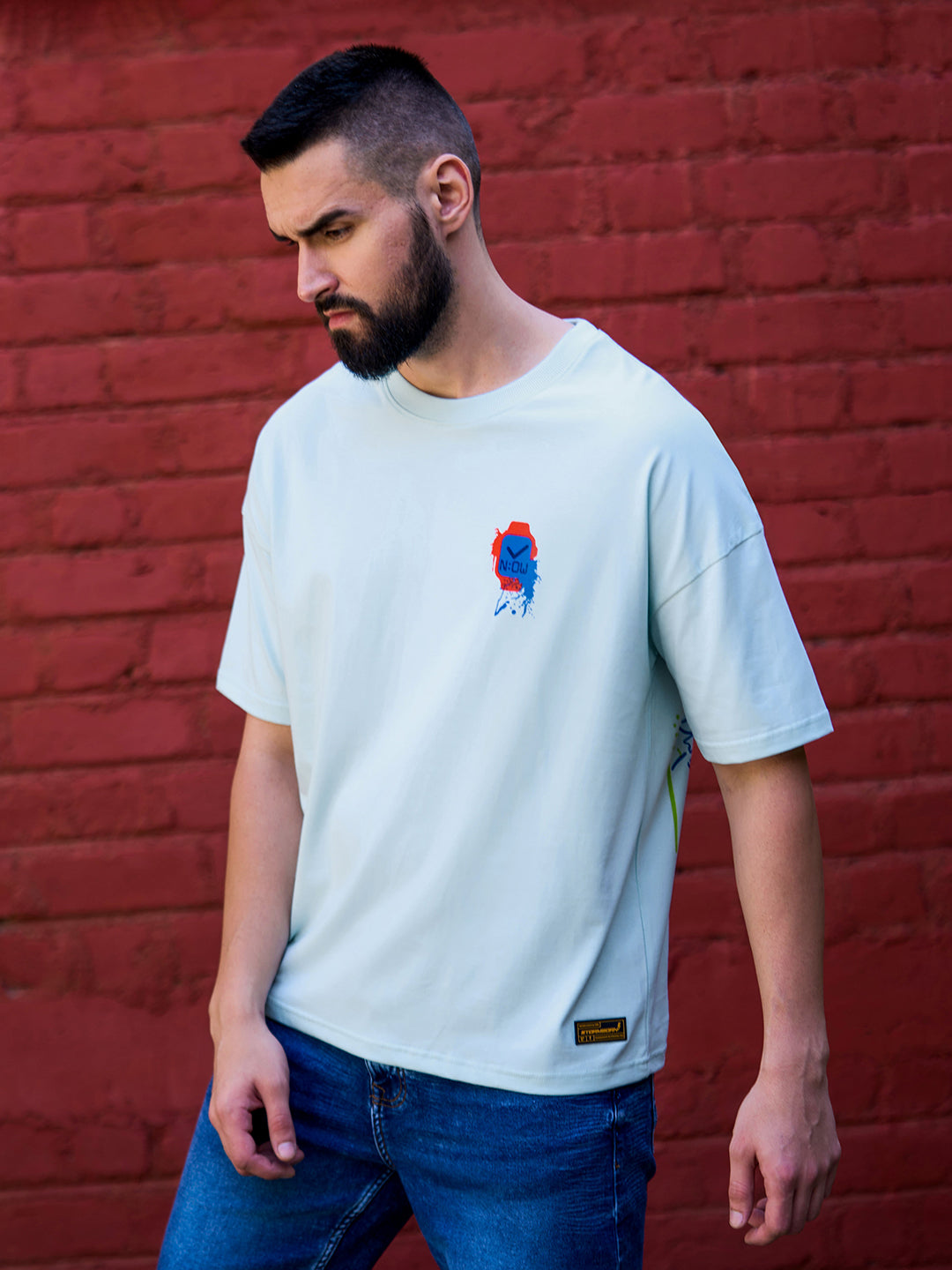 Mens Half Sleeve Drop Shoulder Printed Oversized Fit T-Shirts