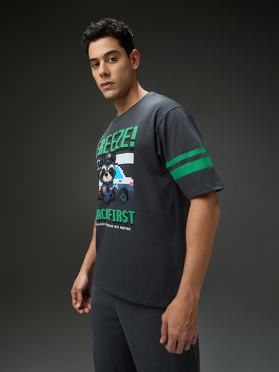 Mens Round Neck Half Sleeve Puff Printed Oversized Fit Tshirt