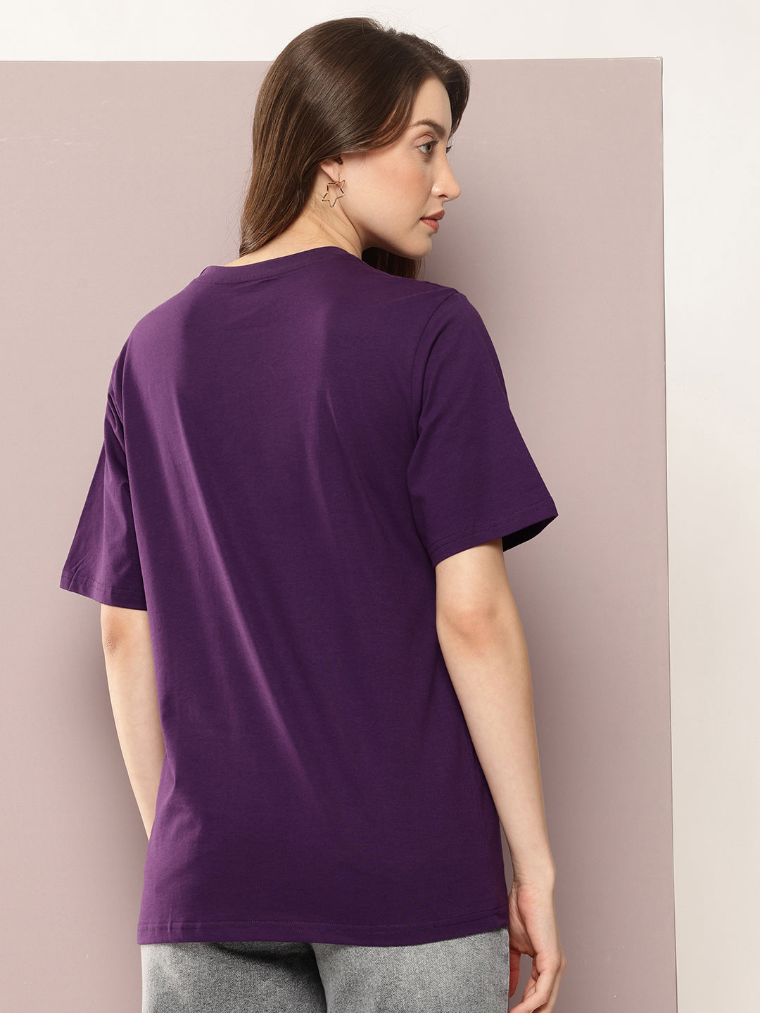 Womens Half Sleeve Round Neck Embroidered Oversized Fit Tshirts