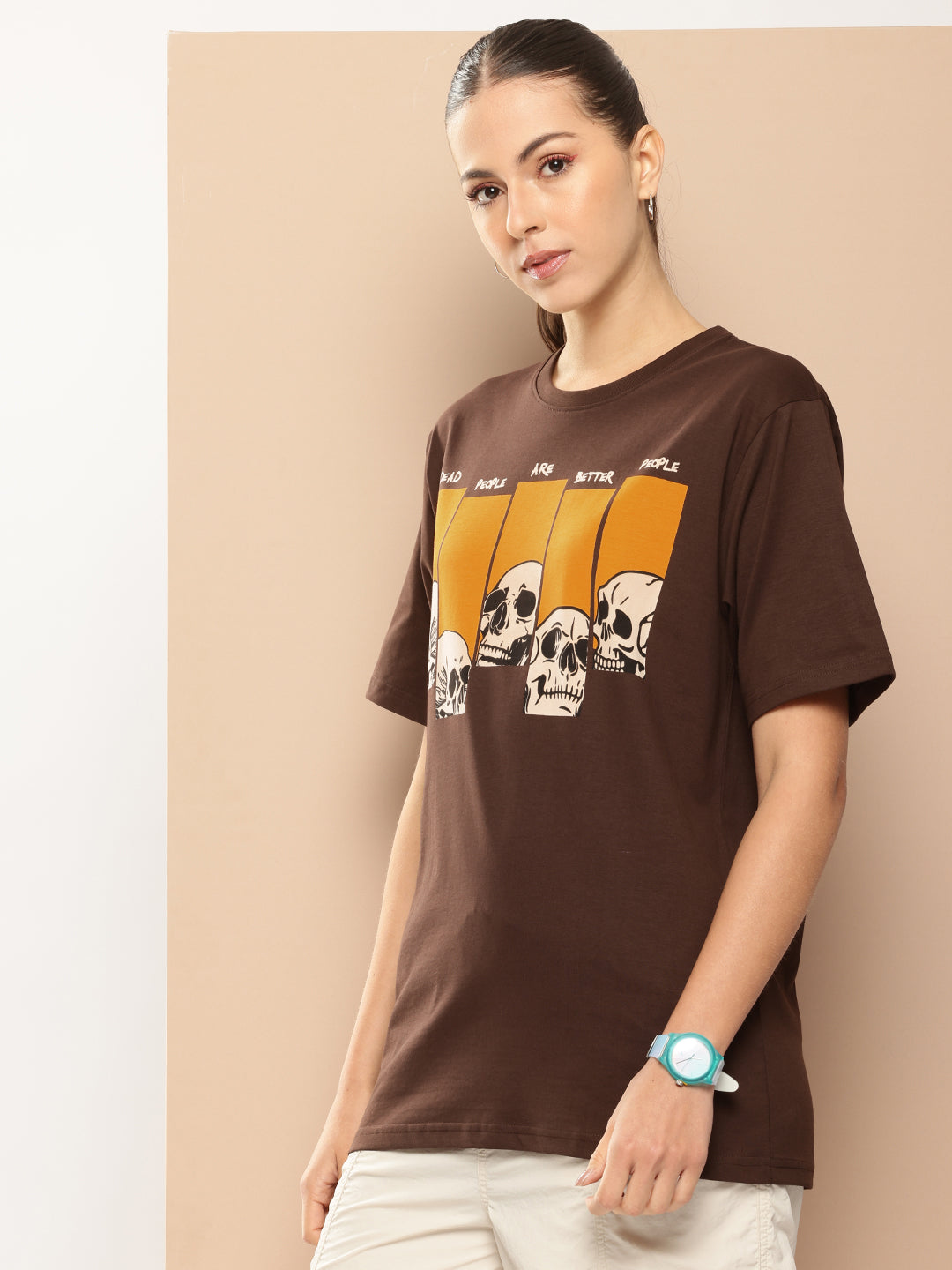 Womens Half Sleeve Round Neck Printed Oversized Fit Tshirts