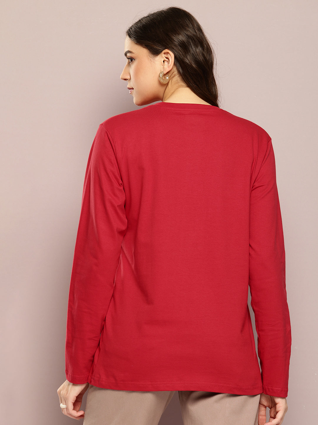 Womens Full Sleeve Round Neck Printed Oversized Fit Tshirts