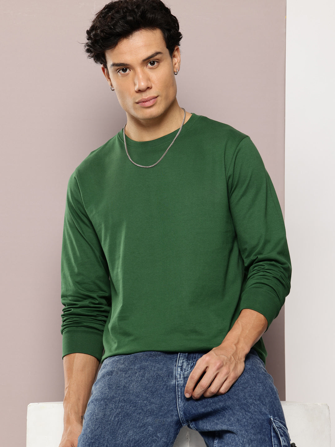 Mens Full Sleeve Round Neck Solid Regular Fit Tshirts