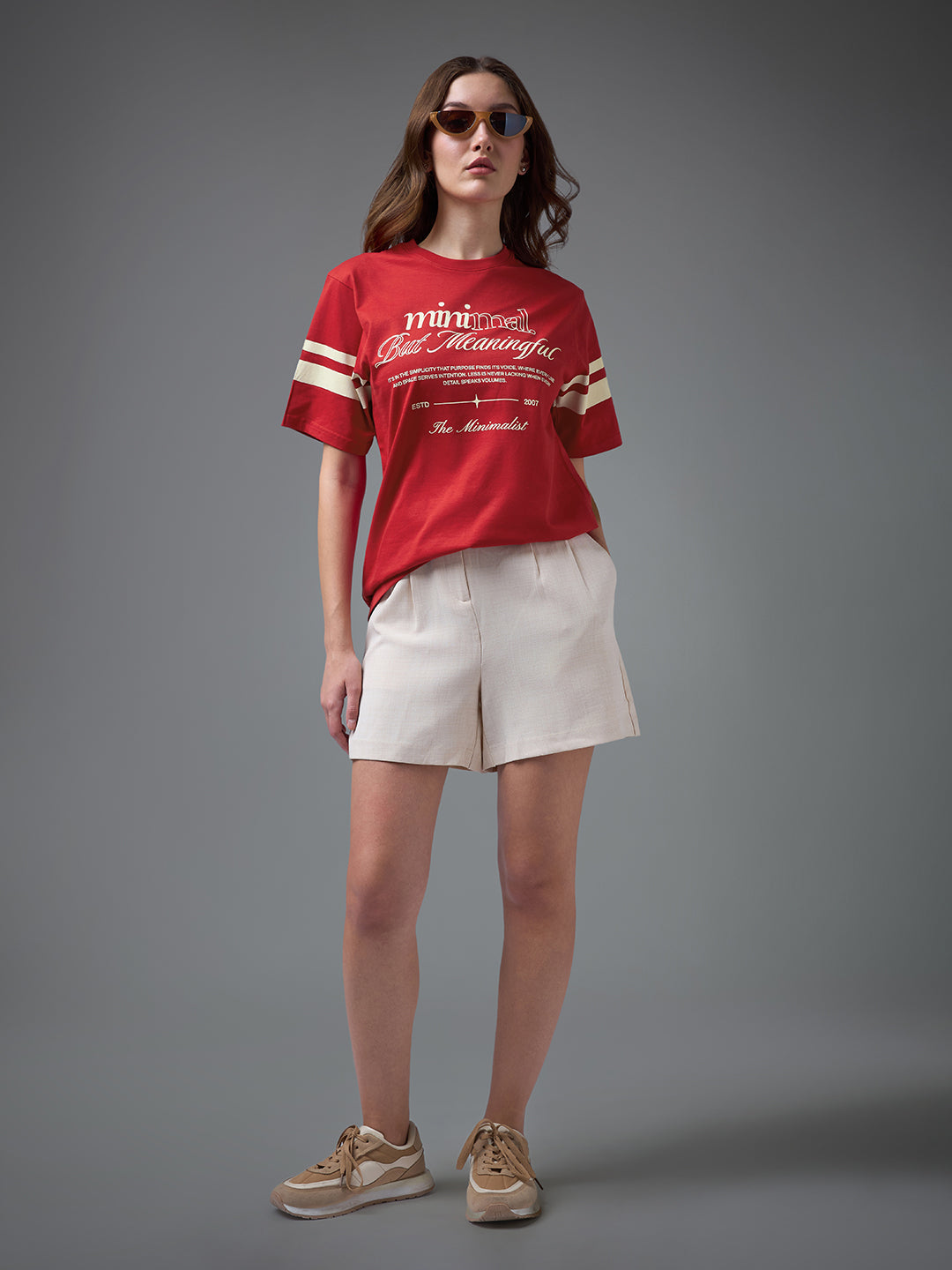 Womens Printed Round Neck Oversized Fit Tshirt