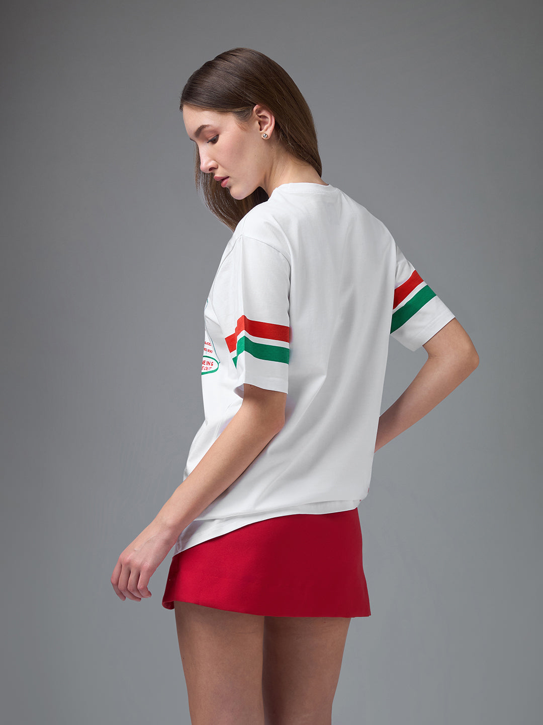 Womens Printed Round Neck Oversized Fit Tshirt