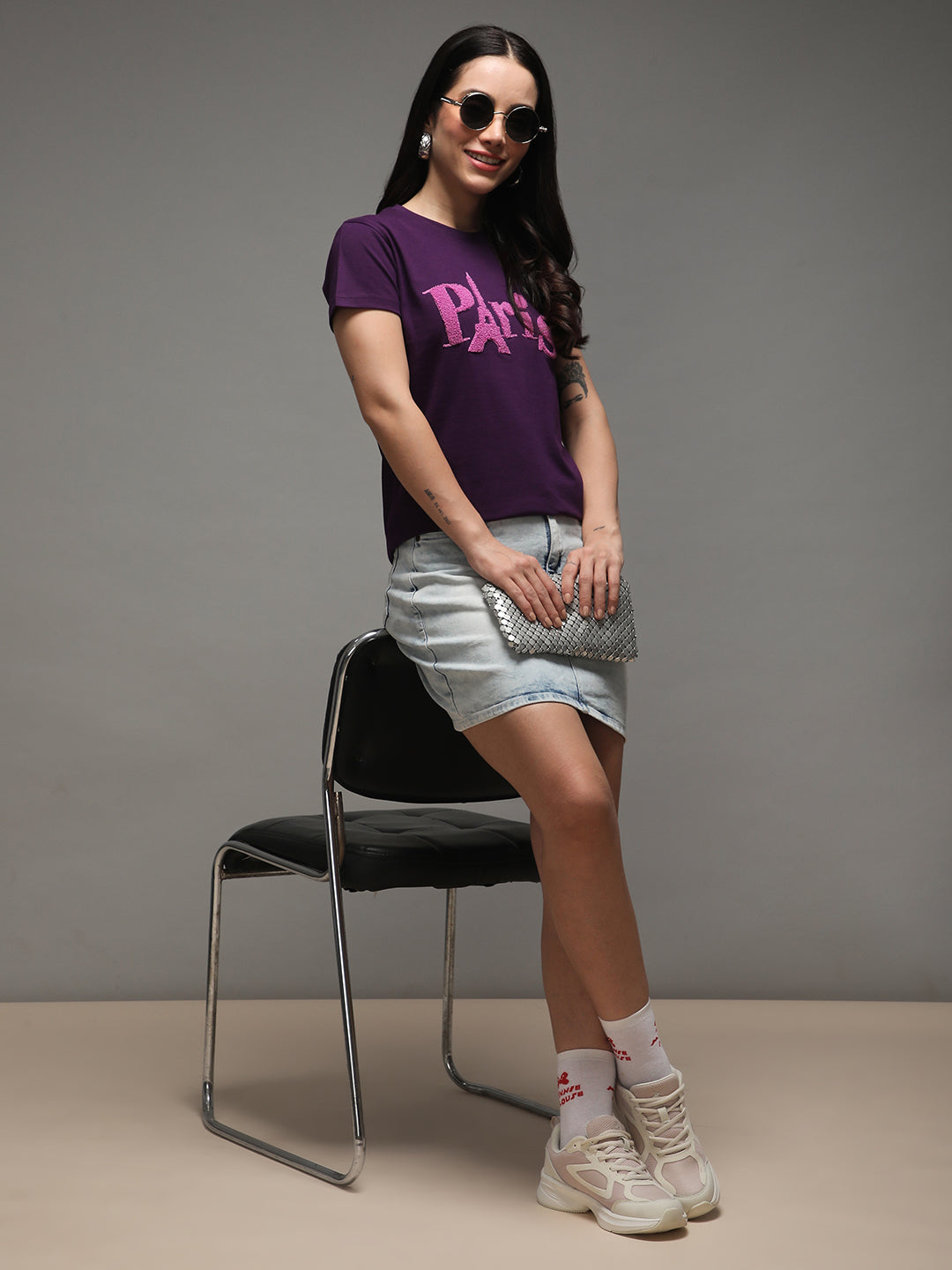 Womens Half Sleeve Round Neck Embroidery Regular Fit Tshirts