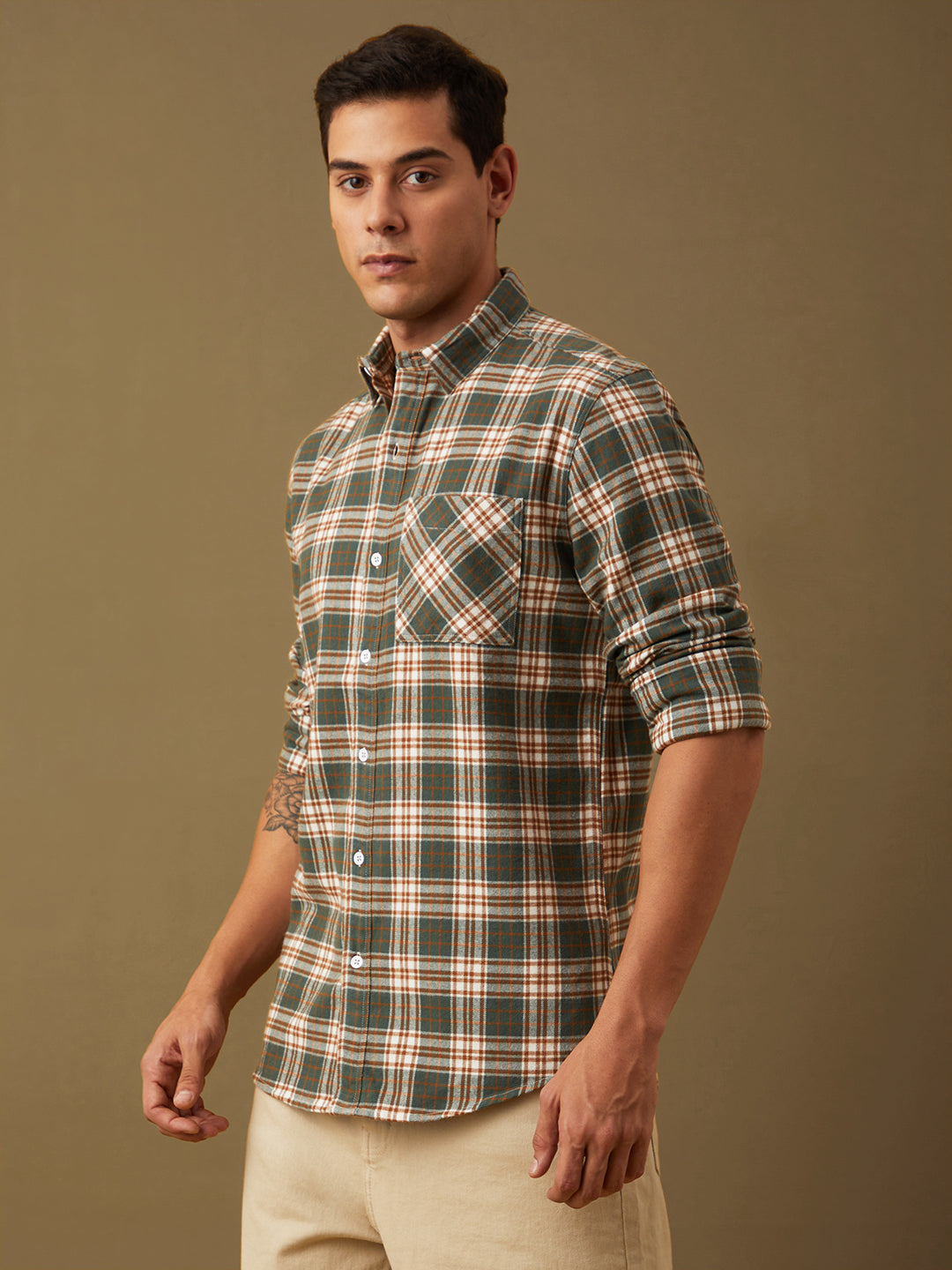Men Checked Full Sleeve Shirt With Pocket