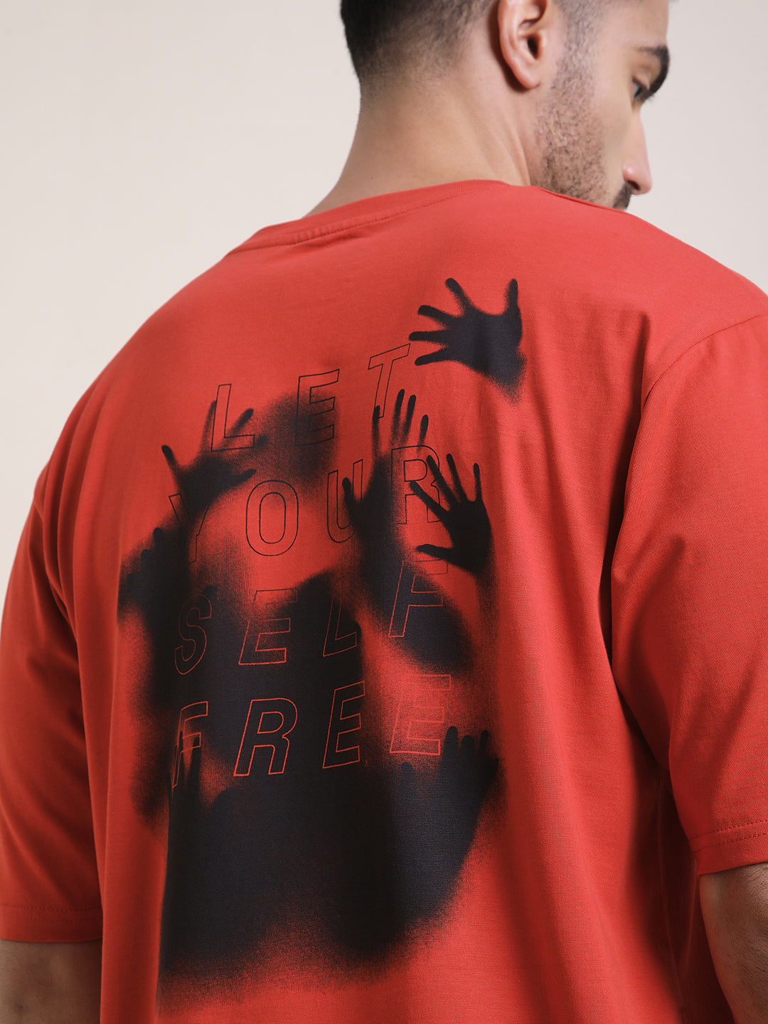 Mens Half Sleeve Round Neck Back Printed Oversized Fit Tshirts