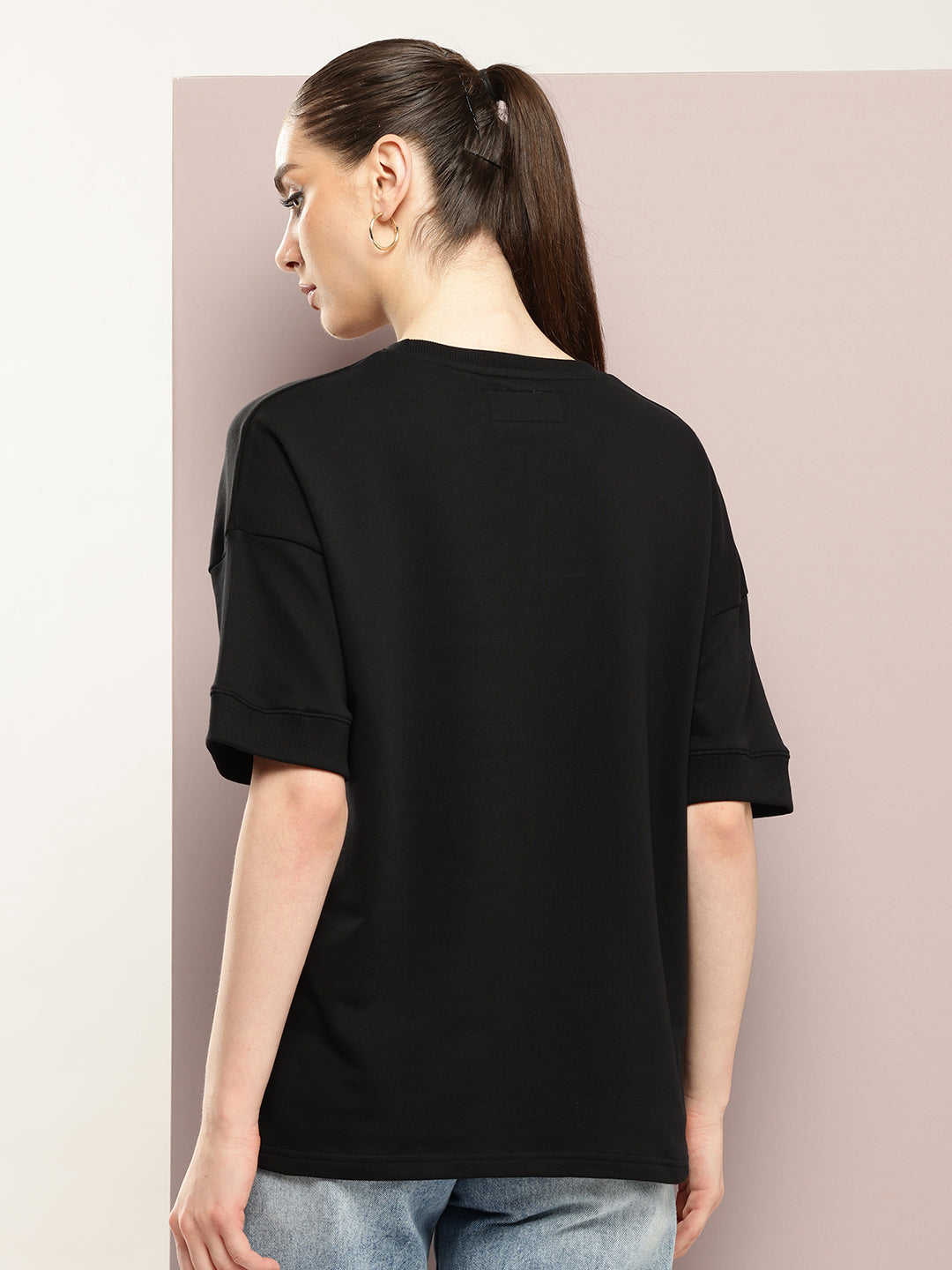 Womens Half Sleeve Round Neck Solid Oversized Fit Tshirts