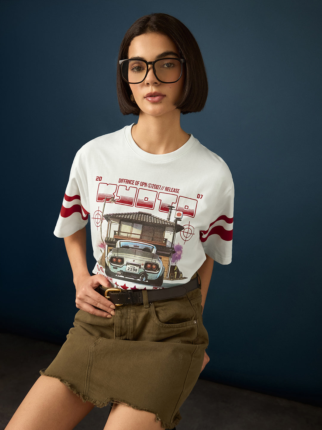 Womens Short Sleeve Printed Oversized Fit Tshirt 