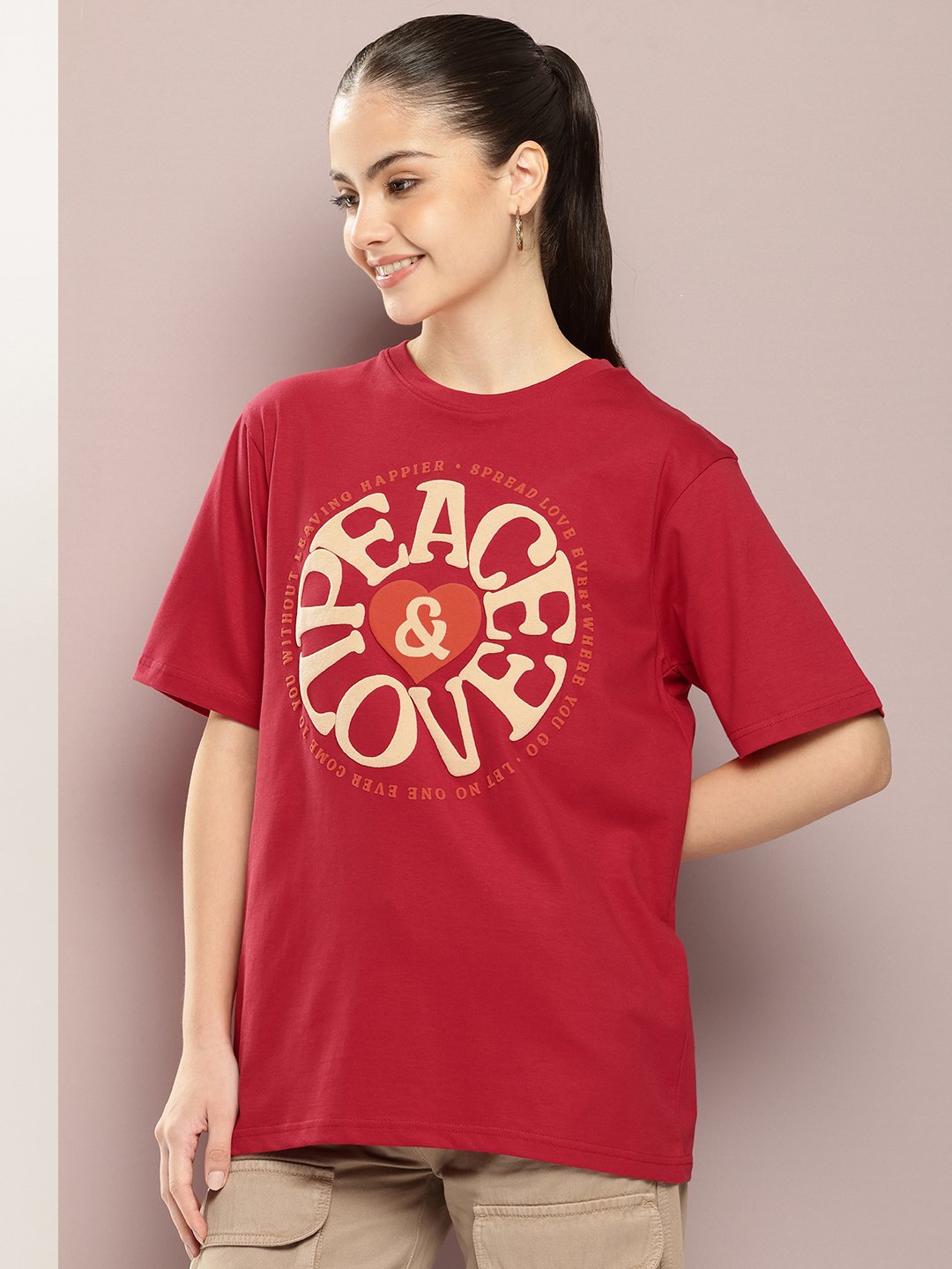 Womens Short Sleeve Round Neck Oversized Fit T-Shirt
