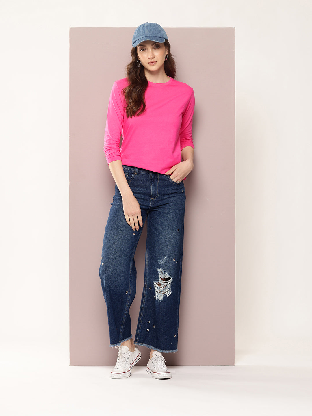 Womens Full Sleeve Round Neck Solid Regular Fit Tshirts