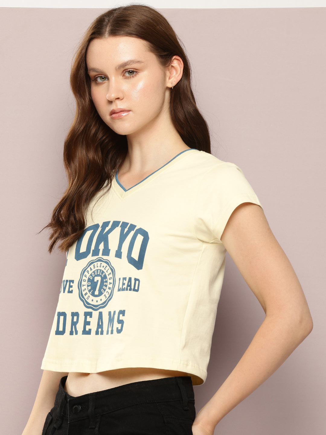 Womens Half Sleeve V-Neck Printed Regular Fit Tshirts