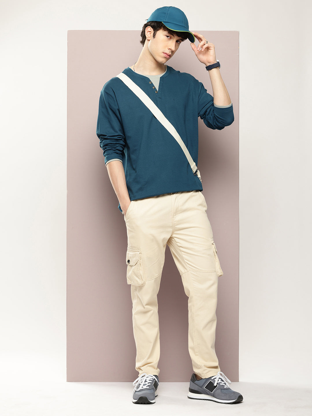 Mens Full Sleeve V-Neck Solid Oversized Fit Tshirts