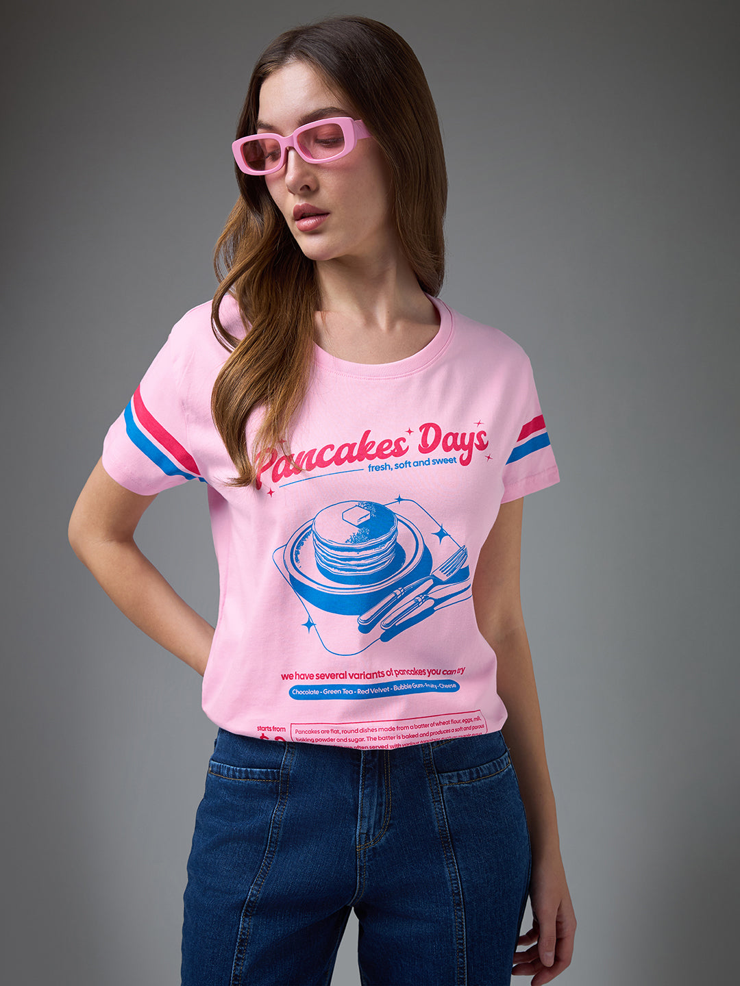Womens Printed Round Neck Boxy Fit Tshirt