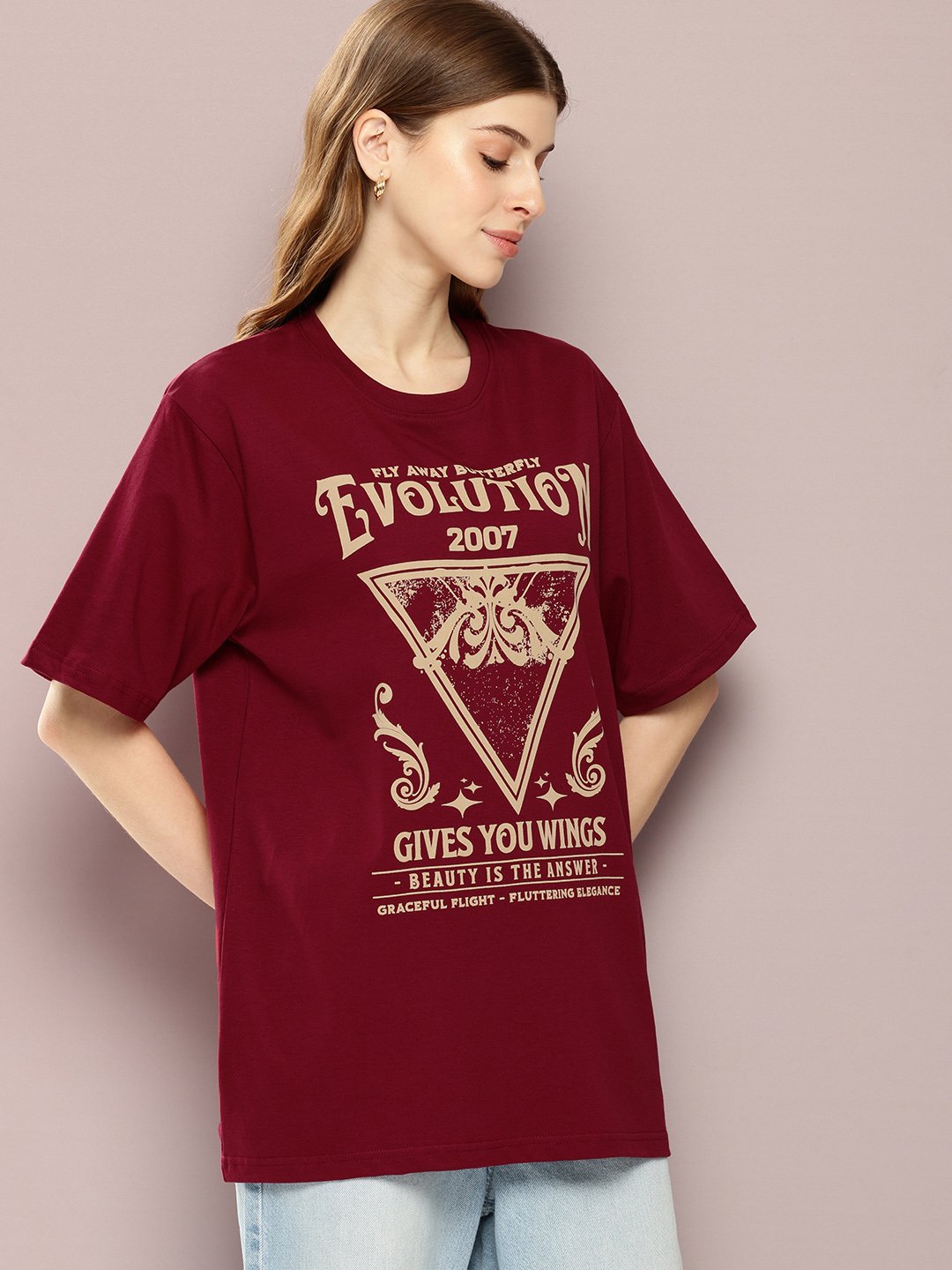 Womens Half Sleeve Round Neck Oversized Fit T-Shirts