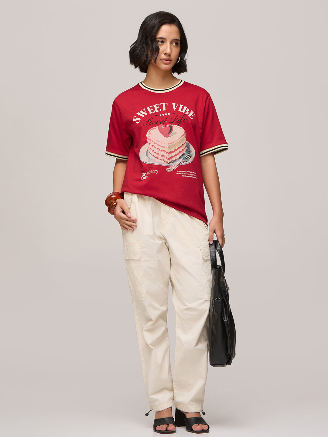 Womens Printed Oversized Fit Cotton T-Shirt