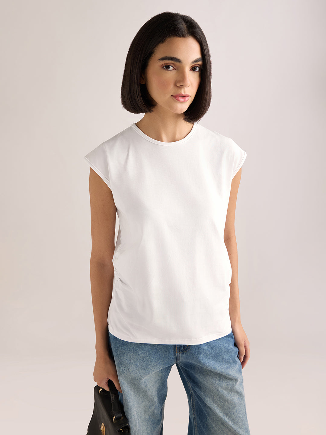 Womens Solid Regular Fit Lycra Jersey Sleeveless Tshirt